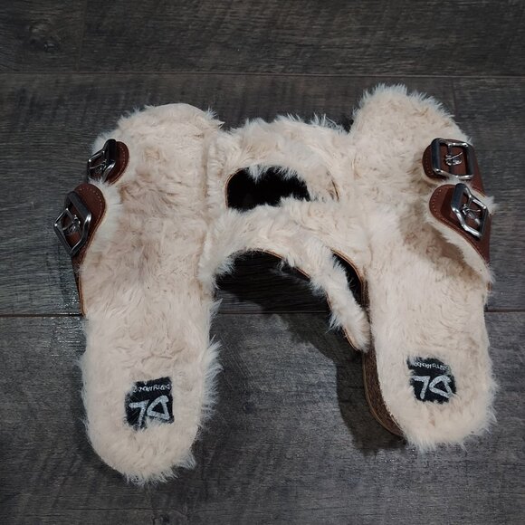 Slip On Sandles Dirty Laundry Women USA 7 Faux Fur Open Toe Buckle Brown - Picture 4 of 7